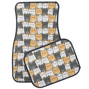 Cute Chubby Cat Doodle Cat Lover Car Floor Mat