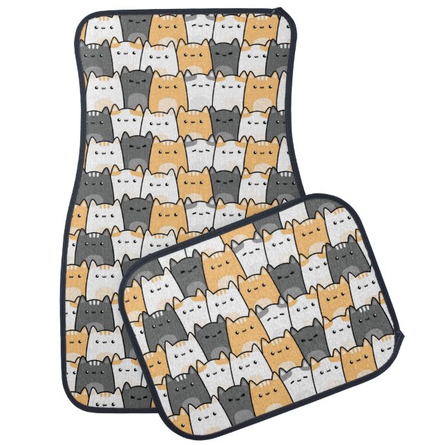 Cute Chubby Cat Doodle Cat Lover Car Floor Mat (Set)