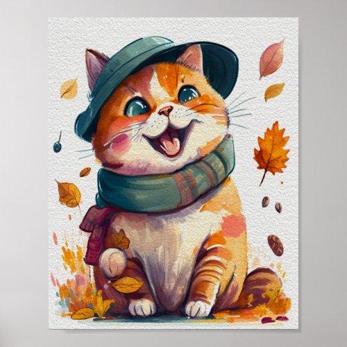 Cute Chubby Cat in Fall Mood Poster