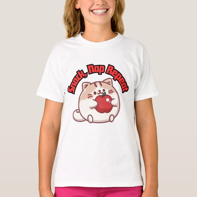 Cute Chubby Cat kawaii Design T shirt (Front)