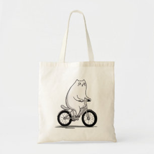 Cute Chubby Cat Riding a Bicycle Cartoon  Tote Bag