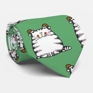 Cute Chubby Cat Two Christmas Hats Neck Tie