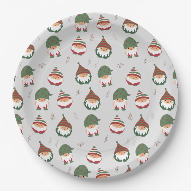 Cute Chubby Christmas Elves Pattern Paper Plates (Front)