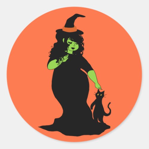Cute Chubby Green Witch Classic Round Sticker