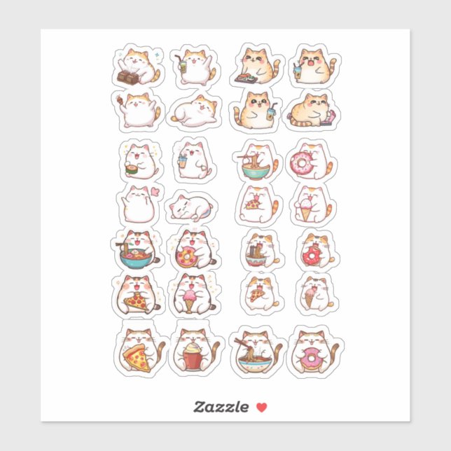 Cute Chubby Kawaii Cat Food Stickers – Sushi, Rame (Sheet)