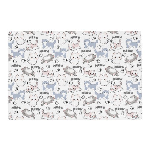 Cute Chubby Kittens and Meow Hearts Placemat