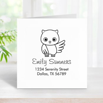 Cute Chubby Owl Address Rubber Stamp by Chibibi at Zazzle