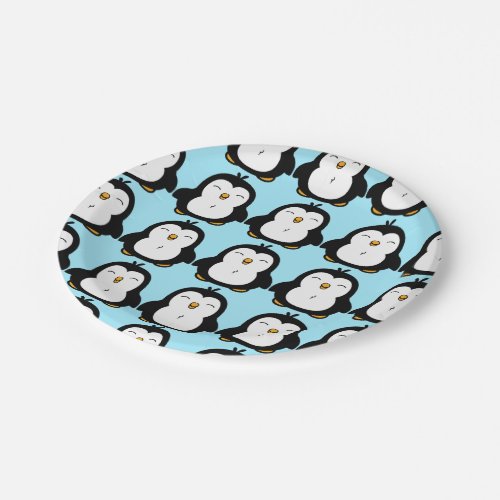 Cute Chubby Penguin Image Pattern Paper Plates