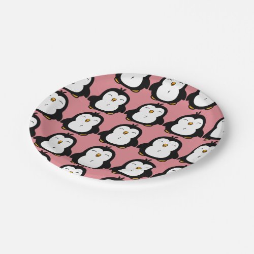 Cute Chubby Penguin Image Pattern Paper Plates