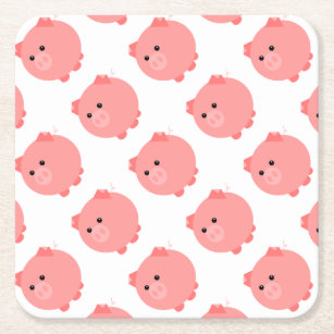 Cute Chubby Pig Party Plates Square Paper Coaster