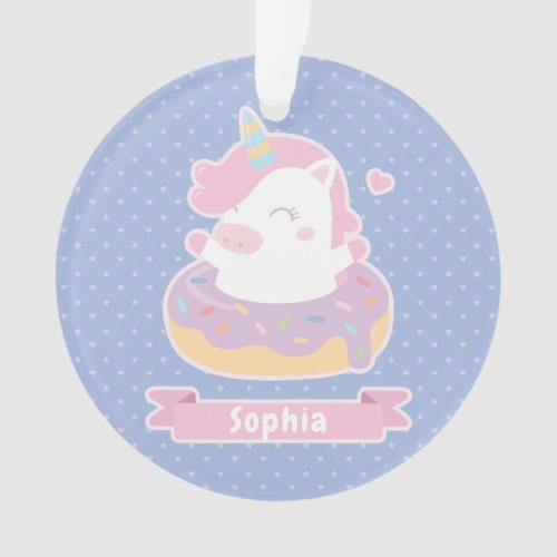 Cute Chubby Unicorn in Donut Personalized Ornament