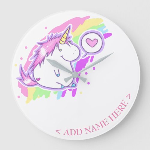 Cute Chubby Unicorn Love Personalized Name Large Clock