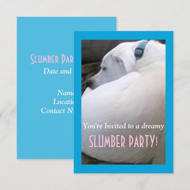 Cute Chubby White Sleeping Puppy Dog Slumber Party Invitation (Front/Back)
