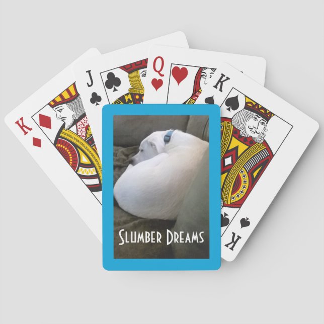 Cute Chubby White Sleeping Puppy Dog Slumber Party Poker Cards (Back)