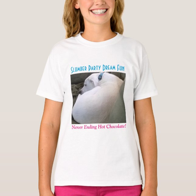 Cute Chubby White Sleeping Puppy Dog Slumber Party T-Shirt (Front)