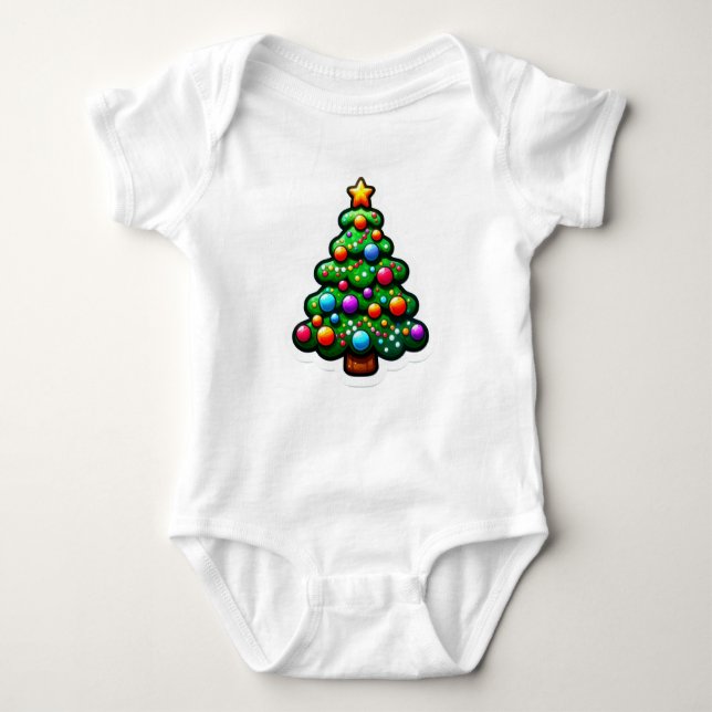 Cute Chunky Christmas tree fun Baby Bodysuit (Front)