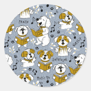 Cute Church choir singing puppies Classic Round Sticker