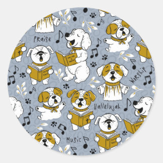 Cute Church choir singing puppies Classic Round Sticker