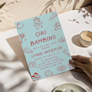 Cute Ciao Bambino Mint Italian Baby Shower Invitation