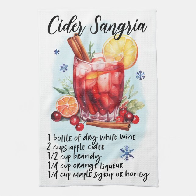 Cute Cider Sangria Christmas Drink Recipe Kitchen Towel (Vertical)