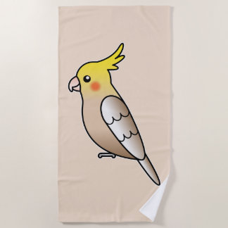 Cute Cinnamon Cockatiel Cartoon Bird Illustration Beach Towel