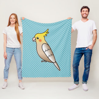 Cute Cinnamon Cockatiel Cartoon Bird Illustration Fleece Blanket