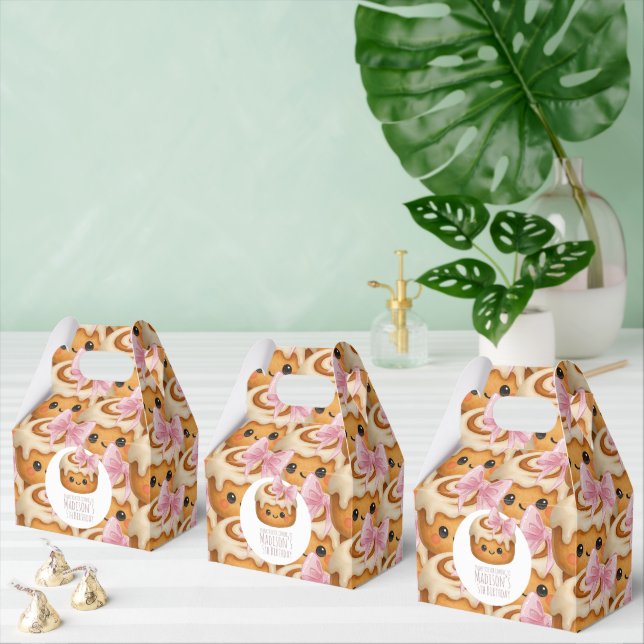 Cute Cinnamon Roll Bun Girl Birthday Party Favor Boxes (Multiple)