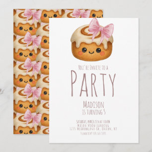Cute Cinnamon Roll Bun Girl Birthday Party Invitation