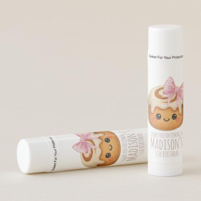 Cute Cinnamon Roll Bun Girl Birthday Party Lip Balm (Front)