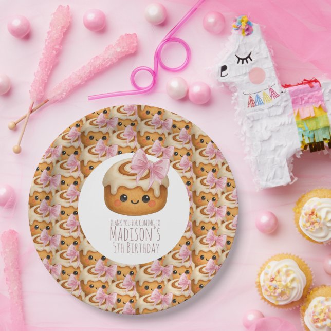 Cute Cinnamon Roll Bun Girl Birthday Party Paper Plates (Party)