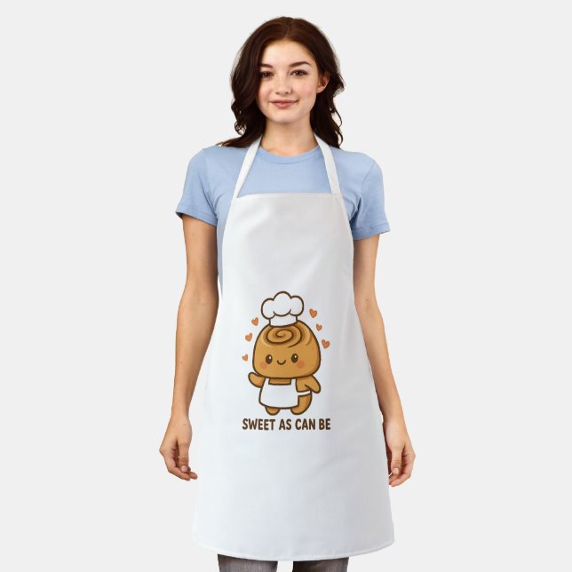 "Cute Cinnamon Roll Chef – Kawaii Baking Design Apron (Worn)