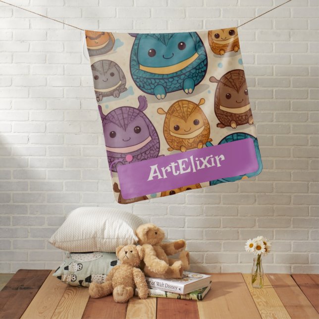 Cute Circle Armadillo Print Baby Blanket (In Situ)