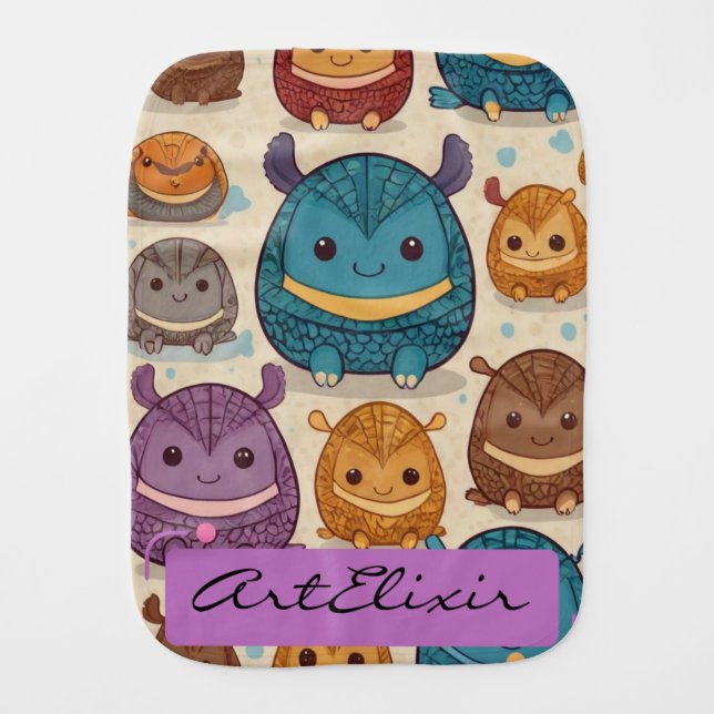 Cute Circle Armadillo Print  Baby Burp Cloth (Front)