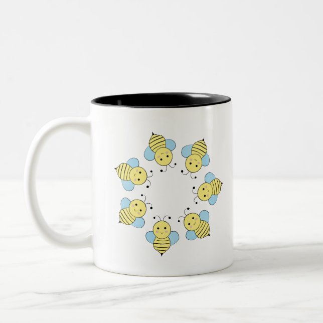 Cute Circle of Bees Two-Tone Coffee Mug (Left)