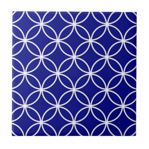 Cute Circles Geometric Pattern Navy Blue Ceramic Tile