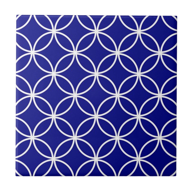 Cute Circles Geometric Pattern Navy Blue Ceramic Tile (Front)