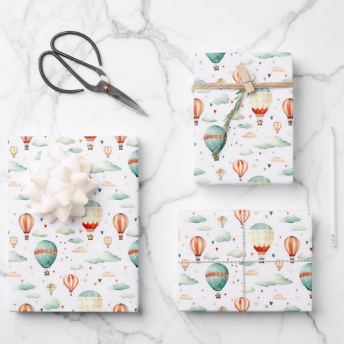 Cute Circus Air Balloon Hearts Baby Shower Nursery Wrapping Paper Sheets
