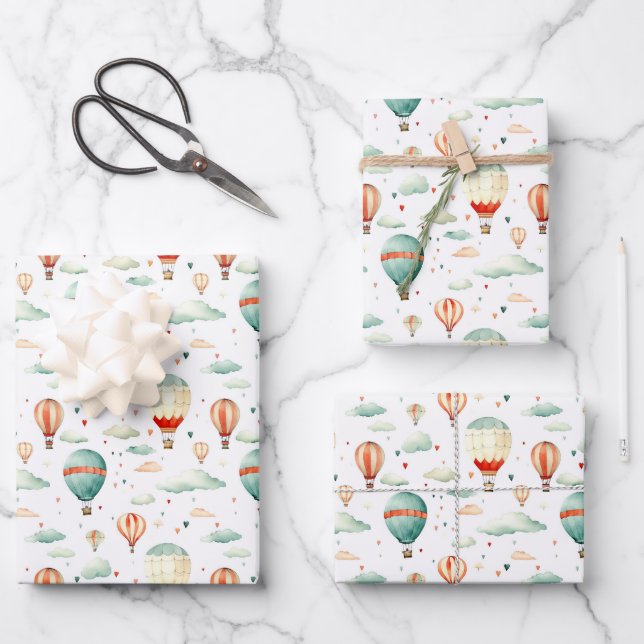 Cute Circus Air Balloon Hearts Baby Shower Nursery Wrapping Paper Sheets (Front)