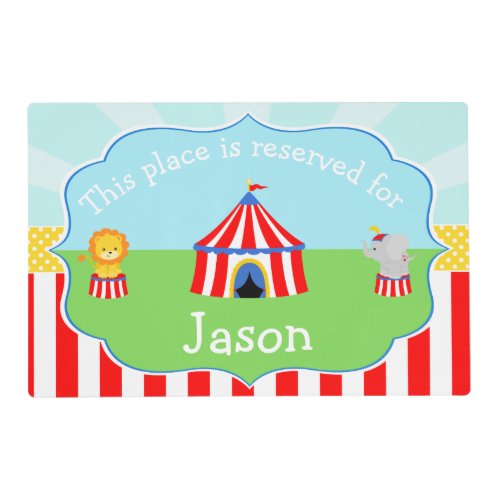 Cute Circus and Animal Big Top Placemat