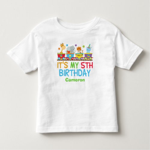 Cute Circus Animal Train 5th Birthday Custom Toddler T_shirt