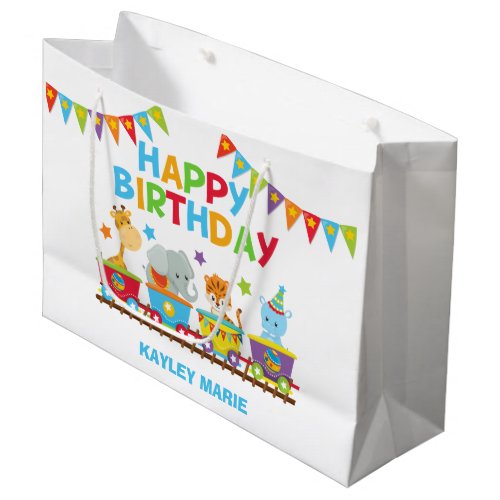 Cute Circus Animal Train Kids Birthday Party Large Gift Bag
