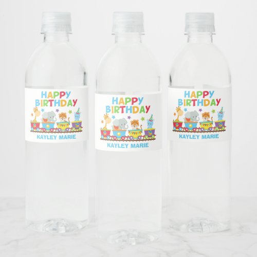 Cute Circus Animal Train Kids Birthday Party Water Bottle Label