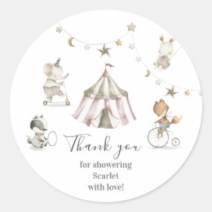 Cute Circus Animals Baby Shower Classic Round Sticker