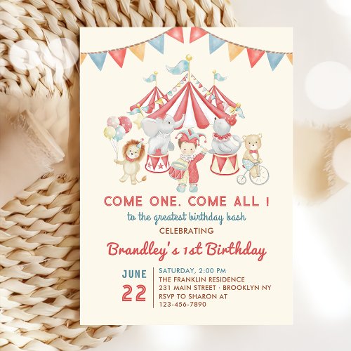 Cute Circus Animals  Carnival Birthday Invitation