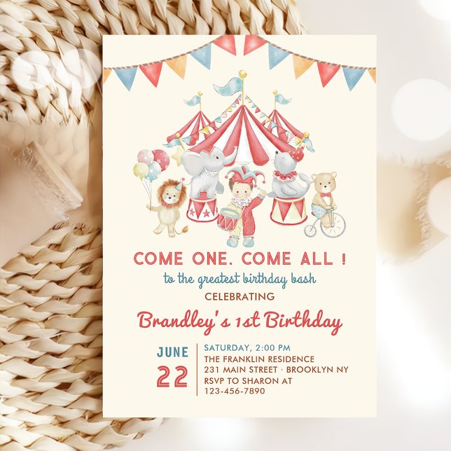 Cute Circus Animals  Carnival Birthday Invitation (Creator Uploaded)