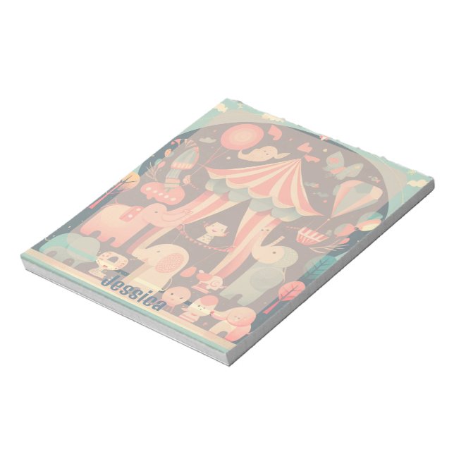 Cute Circus Animals Personalized Notepad (Rotated)