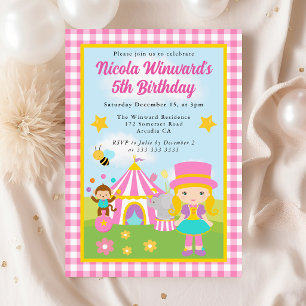Cute Circus Blonde Girl Trainer Kids Birthday Invitation