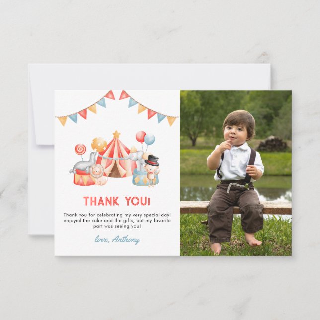 Cute Circus Carnival Fiesta 1st Birthday Thank You (Front)