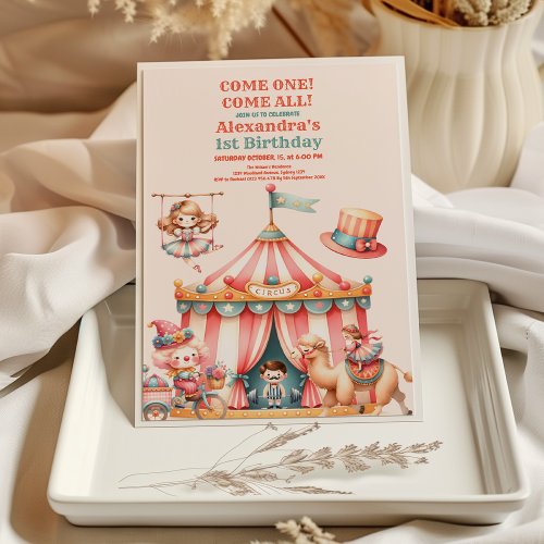 Cute Circus Carnival Fiesta First Birthday Invitation