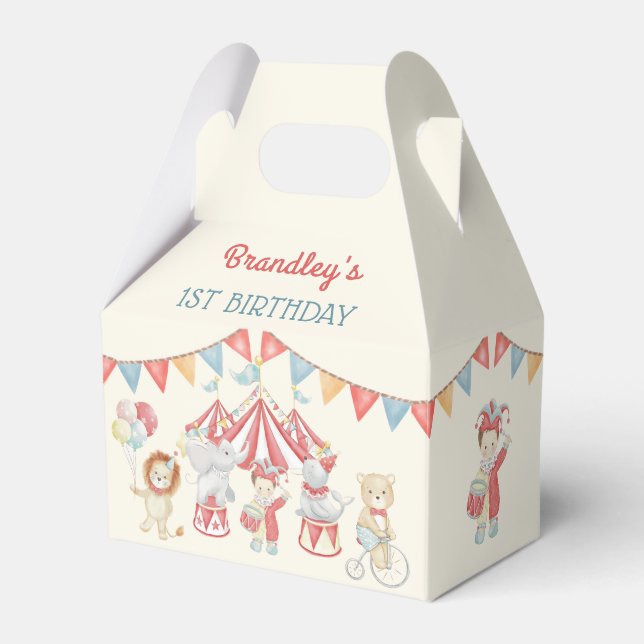 Cute Circus Carnival Show Birthday Party Favor Boxes (Front Side)